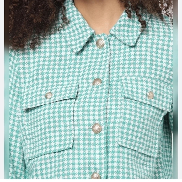 Only houndstooth crop jacket blazer green white size 36 @K - Picture 2 of 13